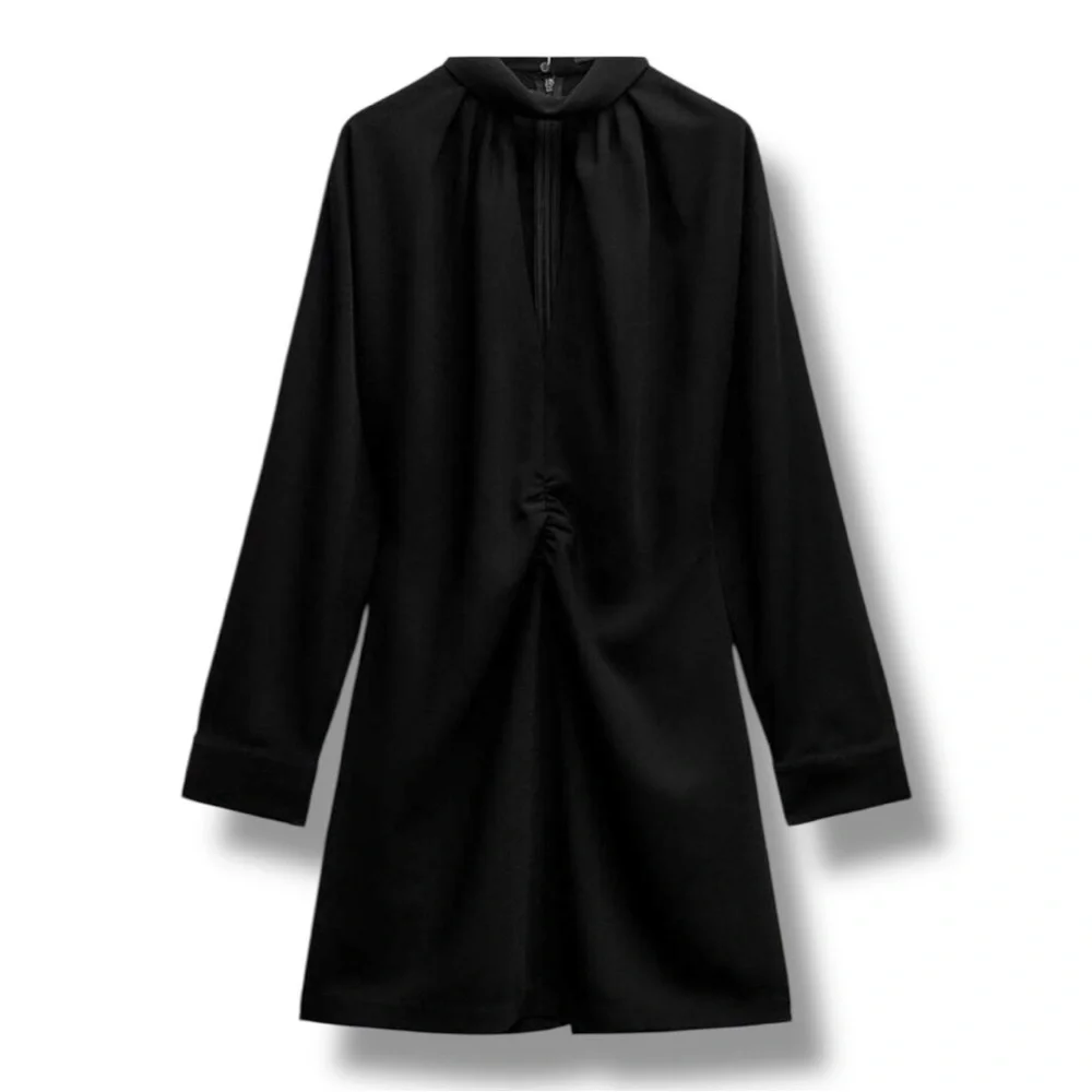 🖤 ZARA Black Choker Neck Long Sleeve Mini Dress – Size L| Sleek & Sexy - Picture 5 of 7